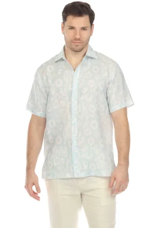 100% Linen Short Sleeve Abstract Bloom Print Shirt