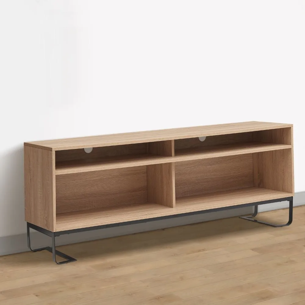 60 Inch Modern TV Media Entertainment Console, 4 Compartments, Metal Frame Base, Light Oak Brown By The Urban Port