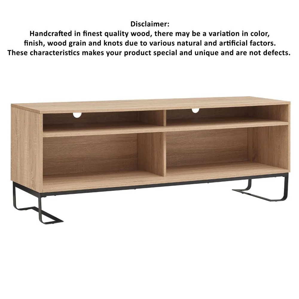 60 Inch Modern TV Media Entertainment Console, 4 Compartments, Metal Frame Base, Light Oak Brown By The Urban Port