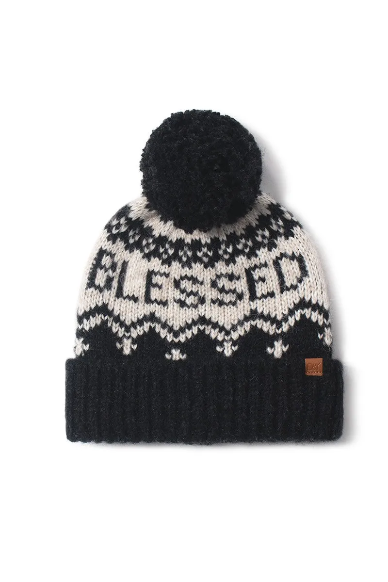 ABB1826 - BLESSED JACQUARD KNIT BEANIE WITH SELF POM