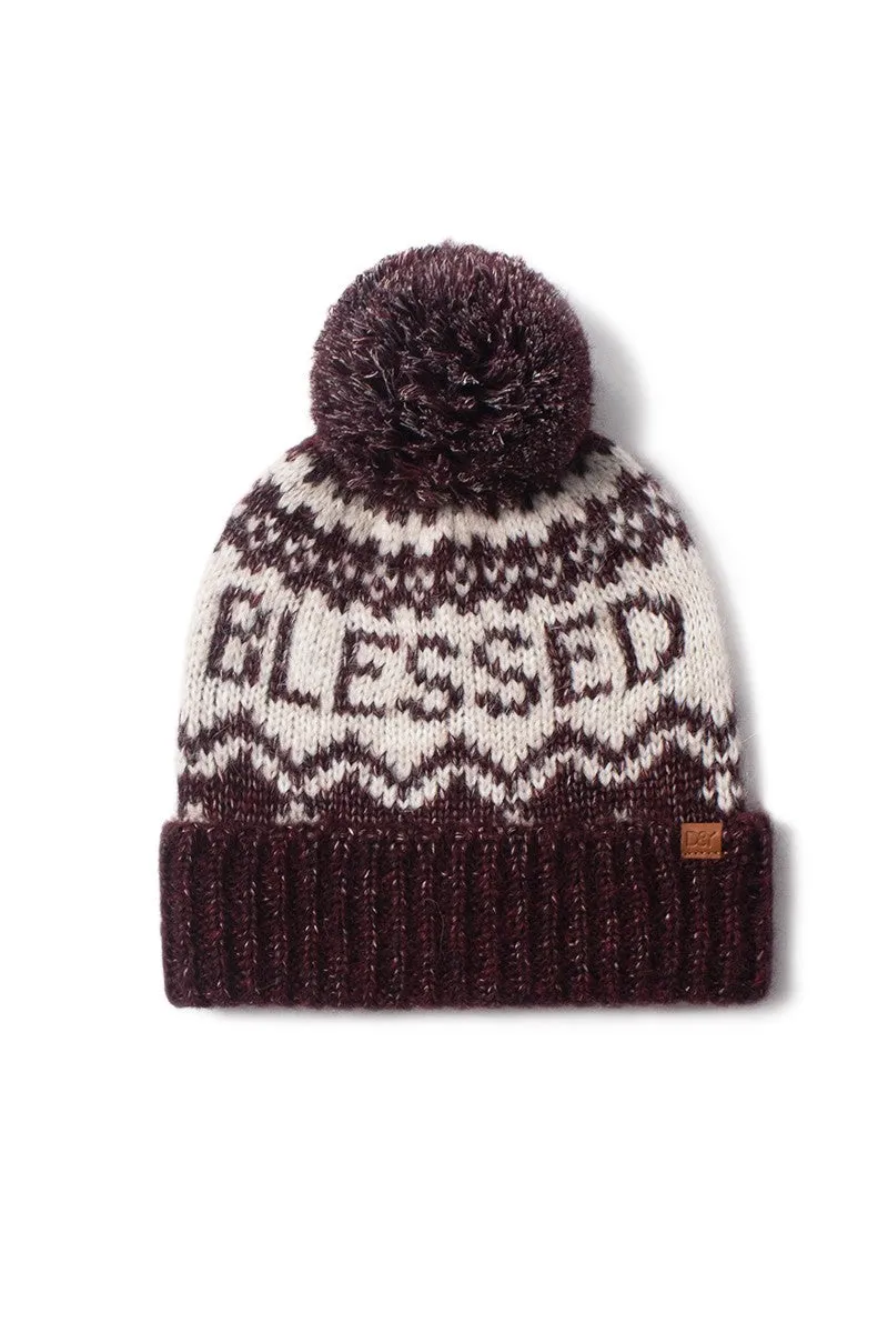 ABB1826 - BLESSED JACQUARD KNIT BEANIE WITH SELF POM