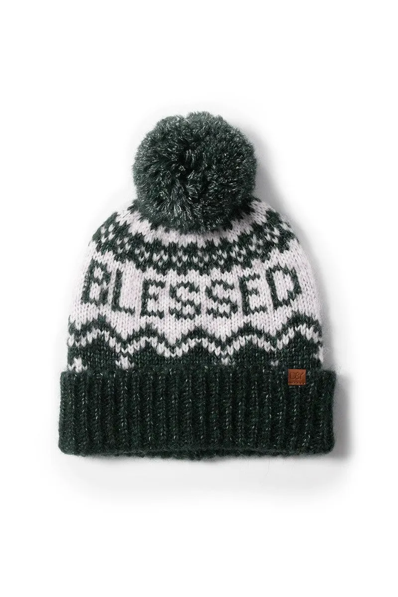 ABB1826 - BLESSED JACQUARD KNIT BEANIE WITH SELF POM