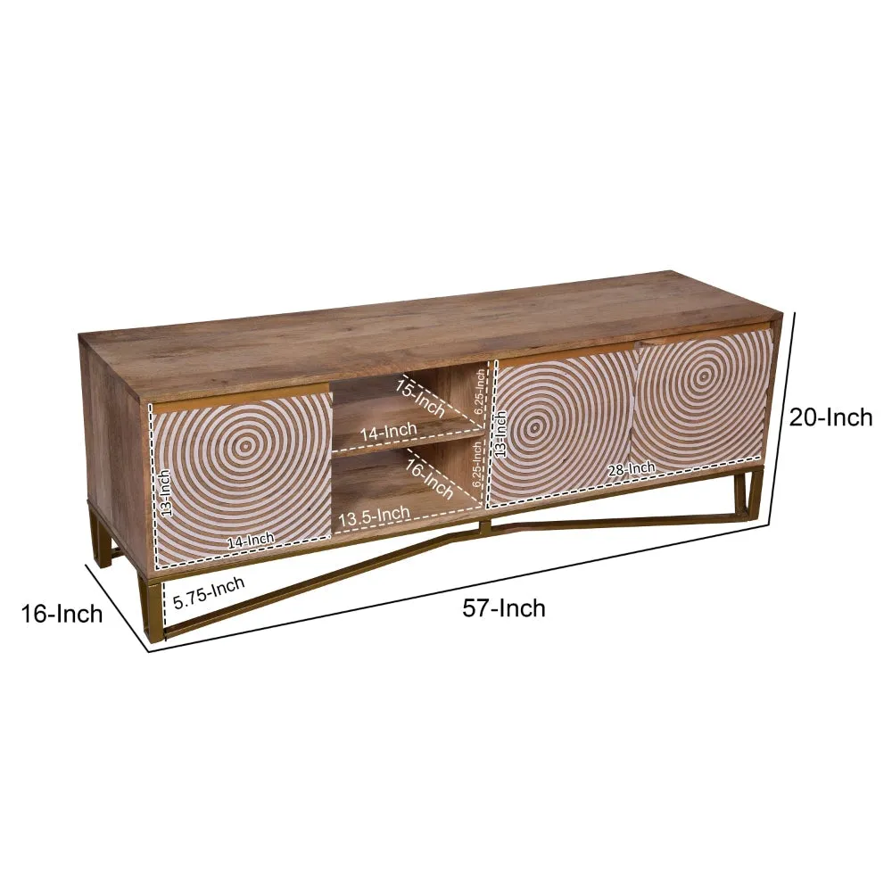 Ally 57 Inch TV Media Entertainment Cabinet Console, Mango Wood With Metal Base, Natural Brown, Gold By The Urban Port