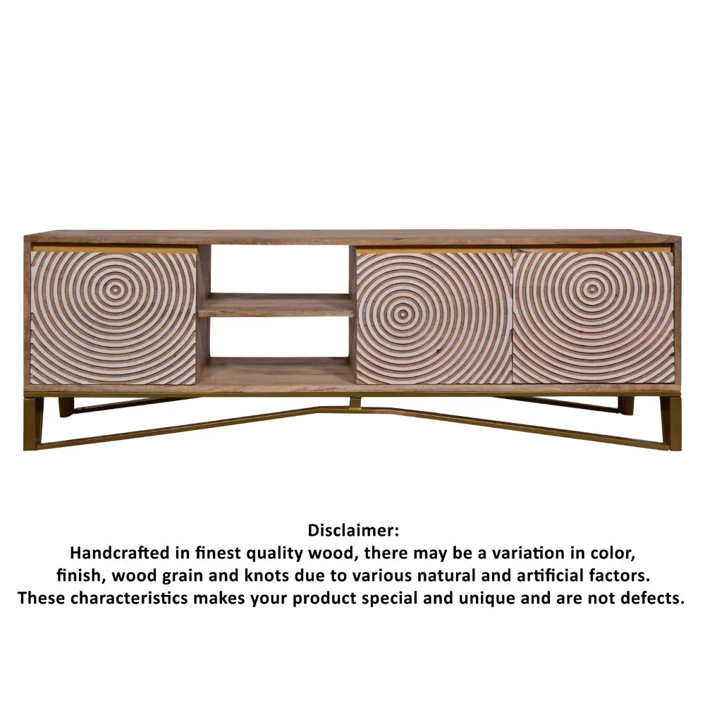 Ally 57 Inch TV Media Entertainment Cabinet Console, Mango Wood With Metal Base, Natural Brown, Gold By The Urban Port