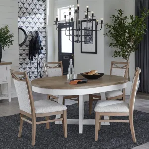 Americana Modern Dining - 48 In. Round Extendable Dining Table And 4 Upholstered Chairs - Light Brown