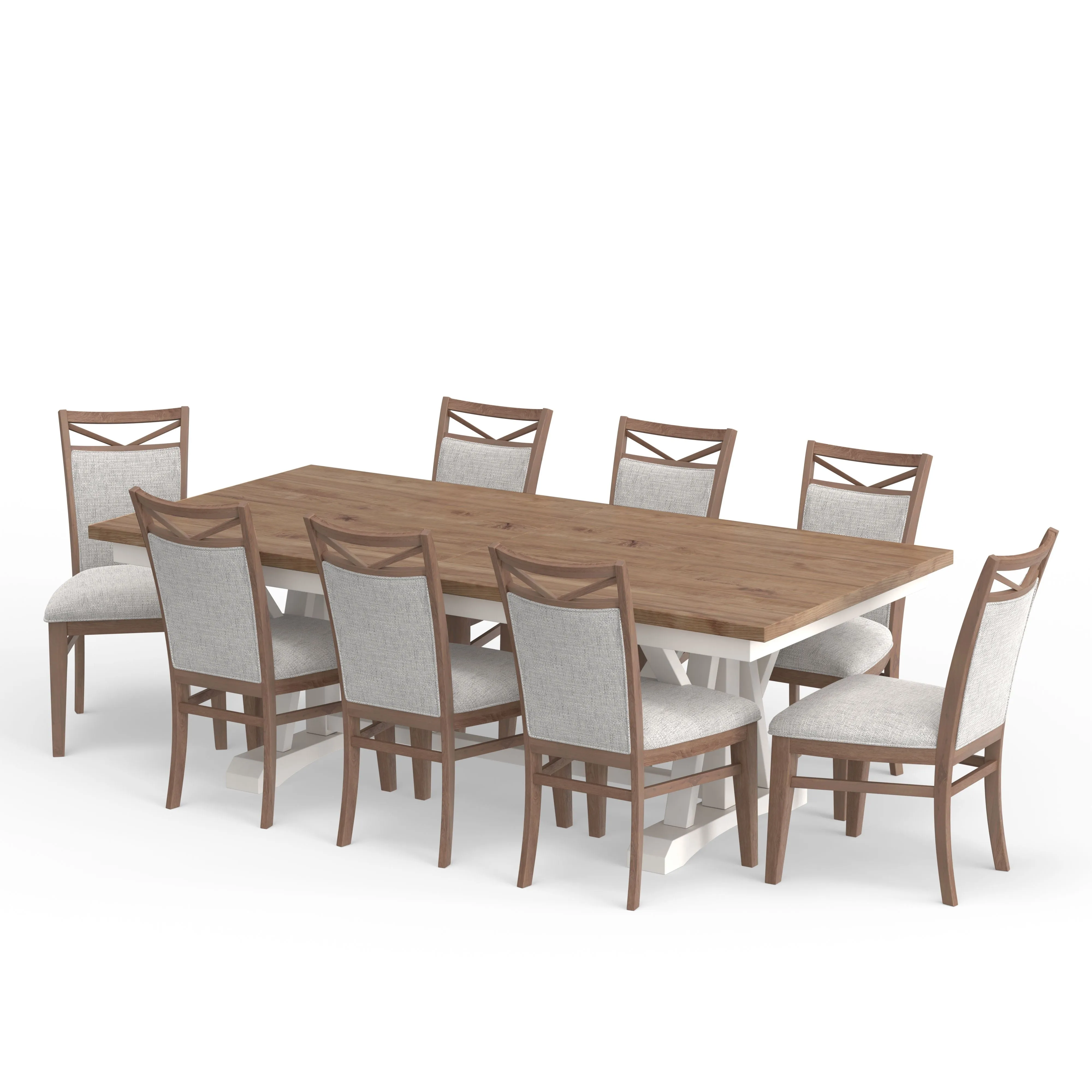 Americana Modern Dining - Extendable Trestle Table With 8 Upholstered Chairs - Light Brown