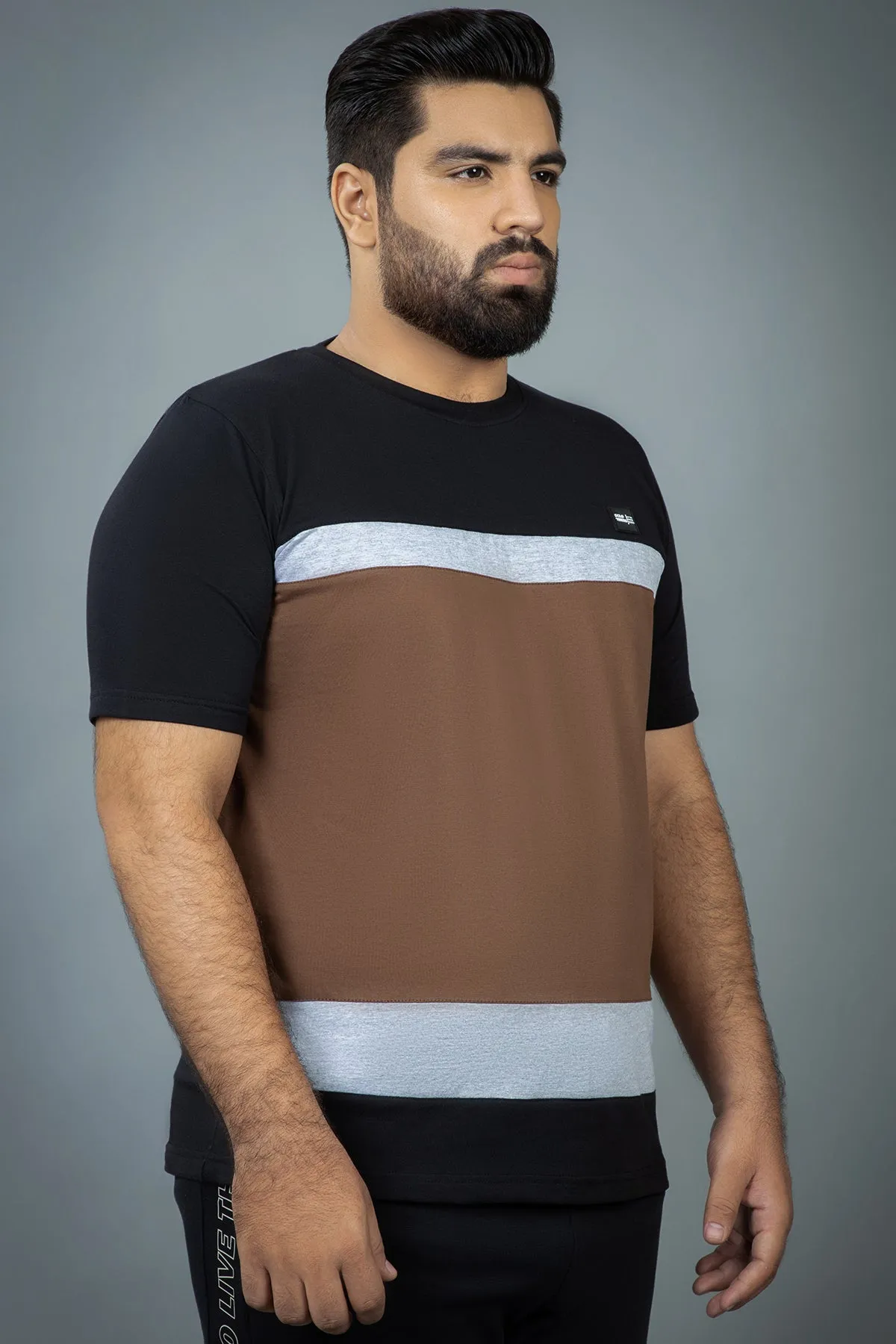 Black & Brown Colorblock T-Shirt (Plus size) - S24 - MT0347P