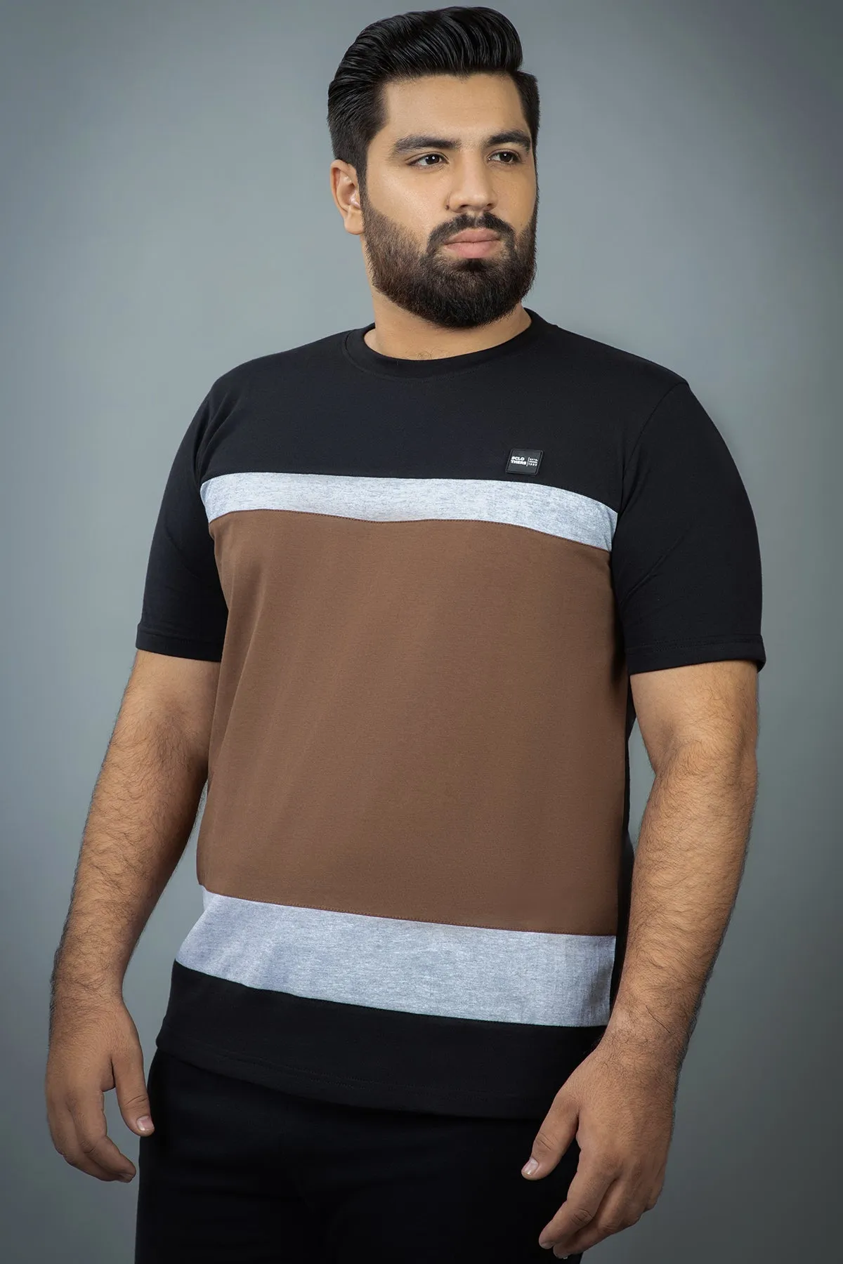 Black & Brown Colorblock T-Shirt (Plus size) - S24 - MT0347P