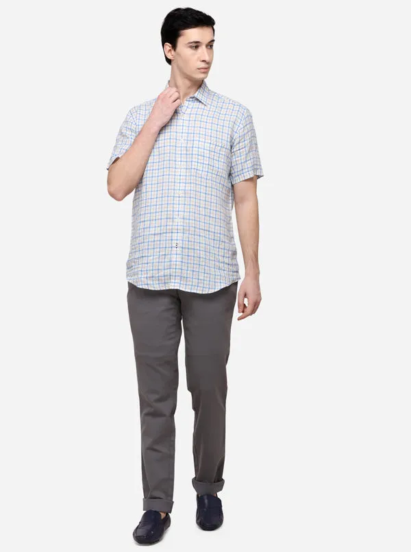 Blue & Cream Tailored Fit Checked Casual Shirt | JadeBlue