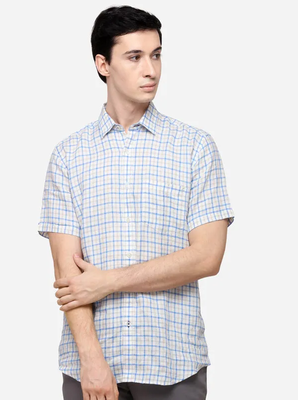 Blue & Cream Tailored Fit Checked Casual Shirt | JadeBlue