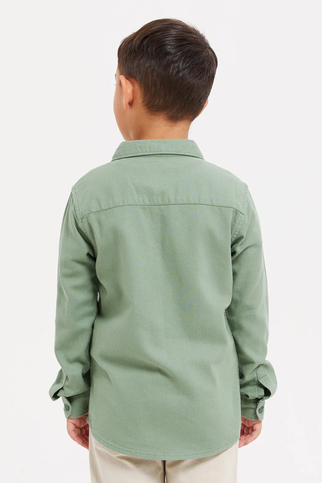 Boys Olive And White Shirt With T-Shirt Set (2 Piece)