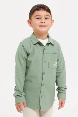 Boys Olive And White Shirt With T-Shirt Set (2 Piece)