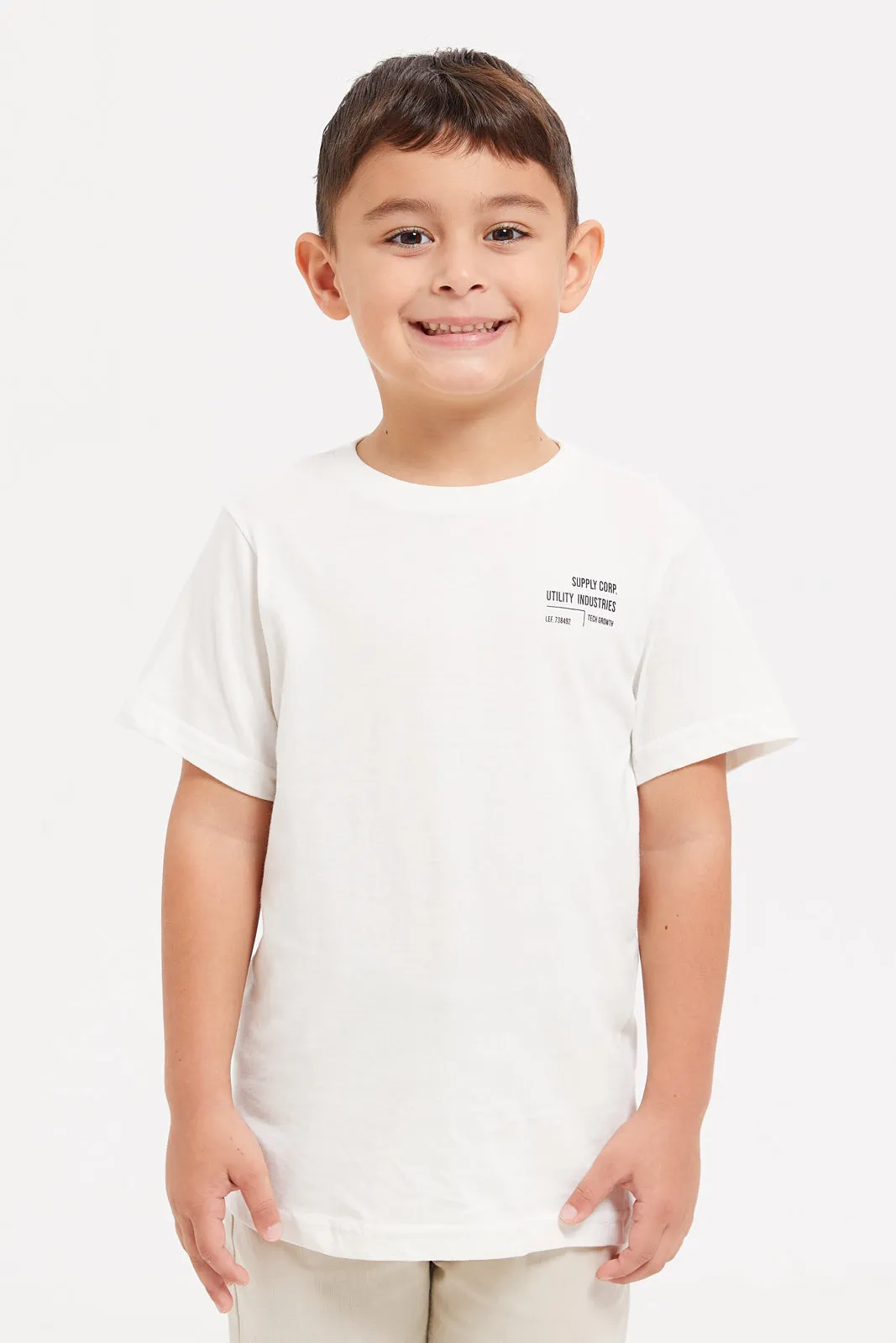 Boys Olive And White Shirt With T-Shirt Set (2 Piece)