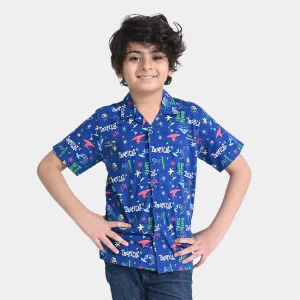 Boys Slub Jersey Casual Shirt H/S Resort Style-Blue