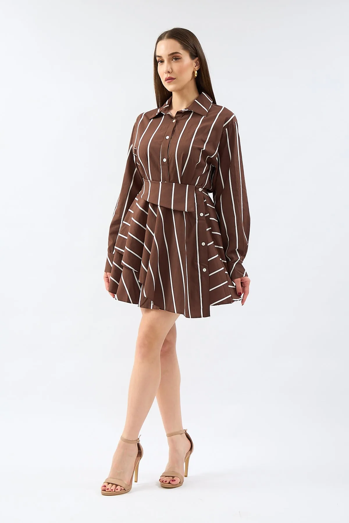 Brown Special Design Shirt Dress