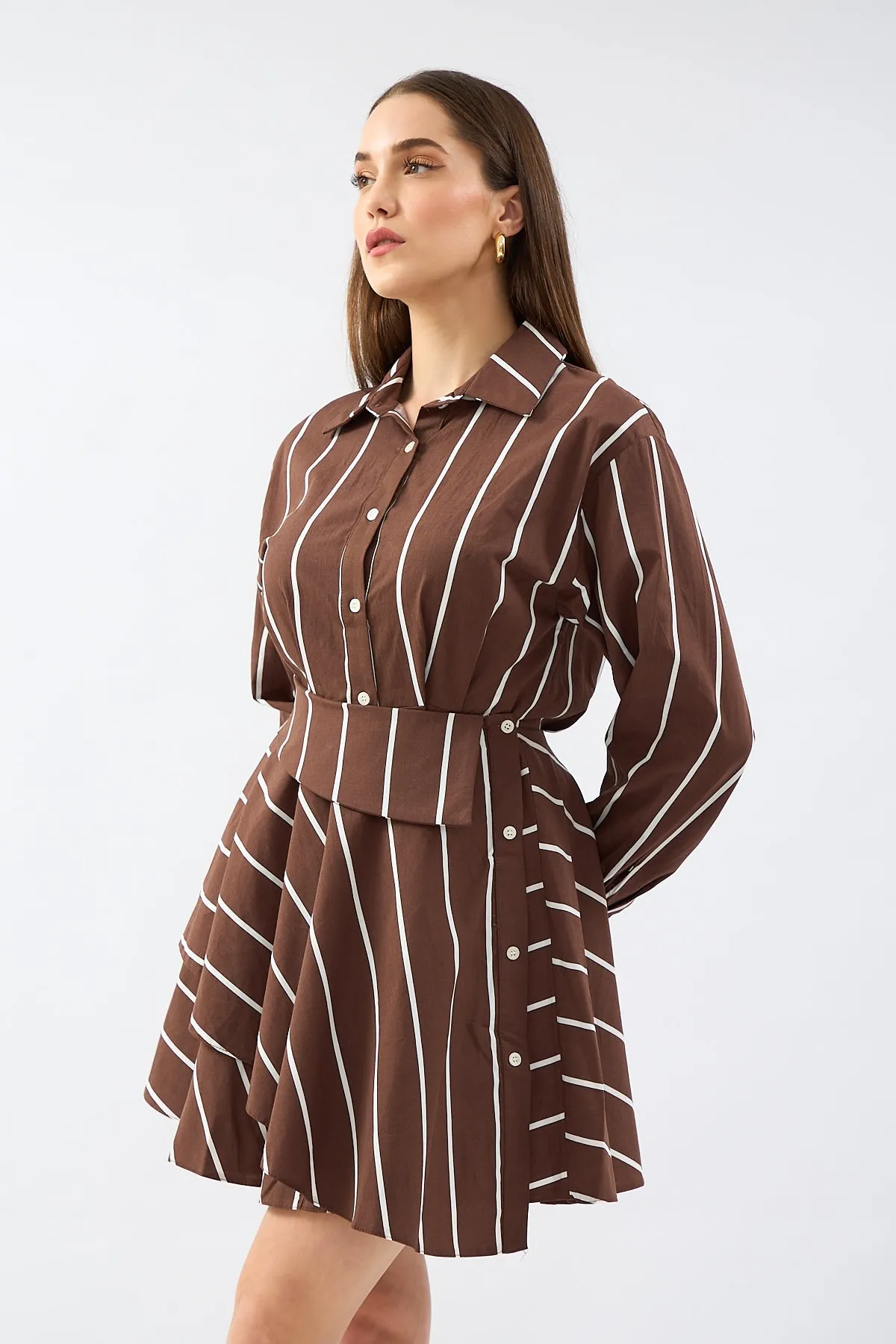 Brown Special Design Shirt Dress