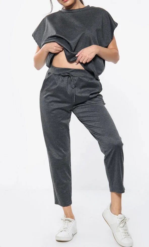 Charcoal short sleeve boxy top and joggers