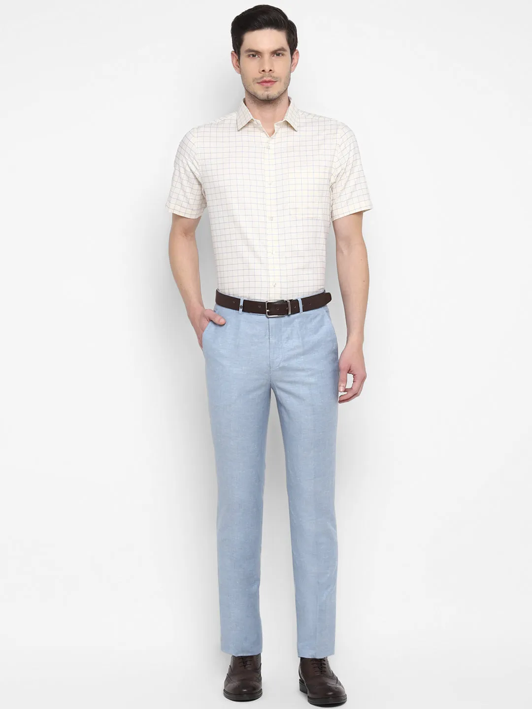 Checked Cream Regular Fit Formal Shirt