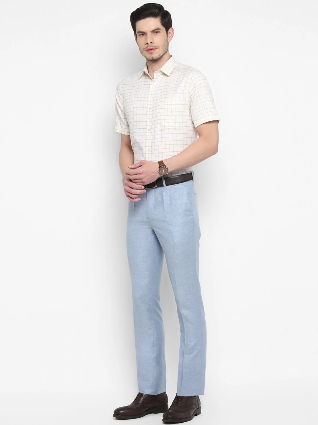 Checked Cream Regular Fit Formal Shirt