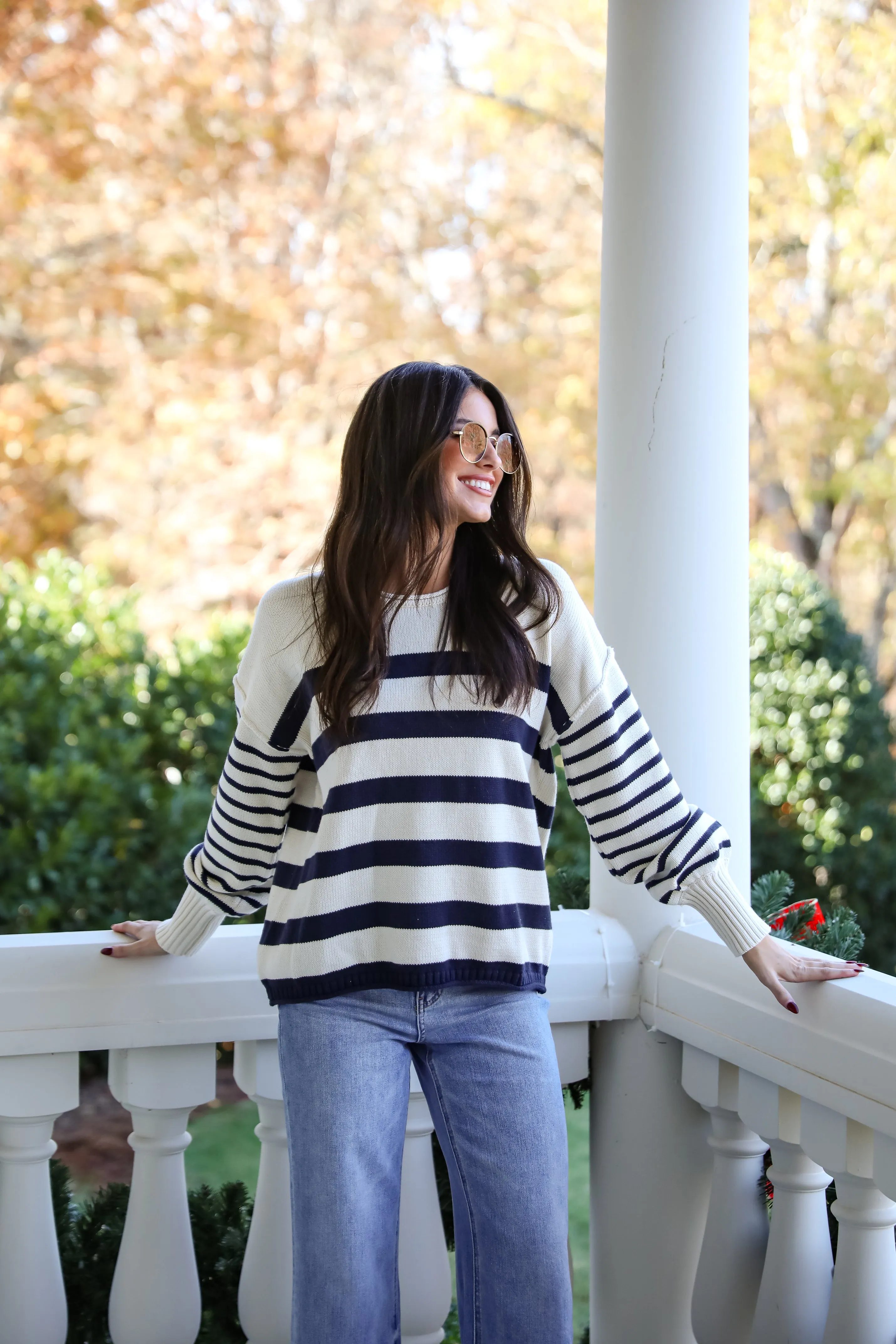 Comfy Darling Off White Striped Sweater