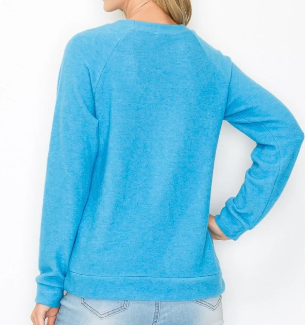 Comfy top with raglan sleeves in brushed Jersey- Ocean