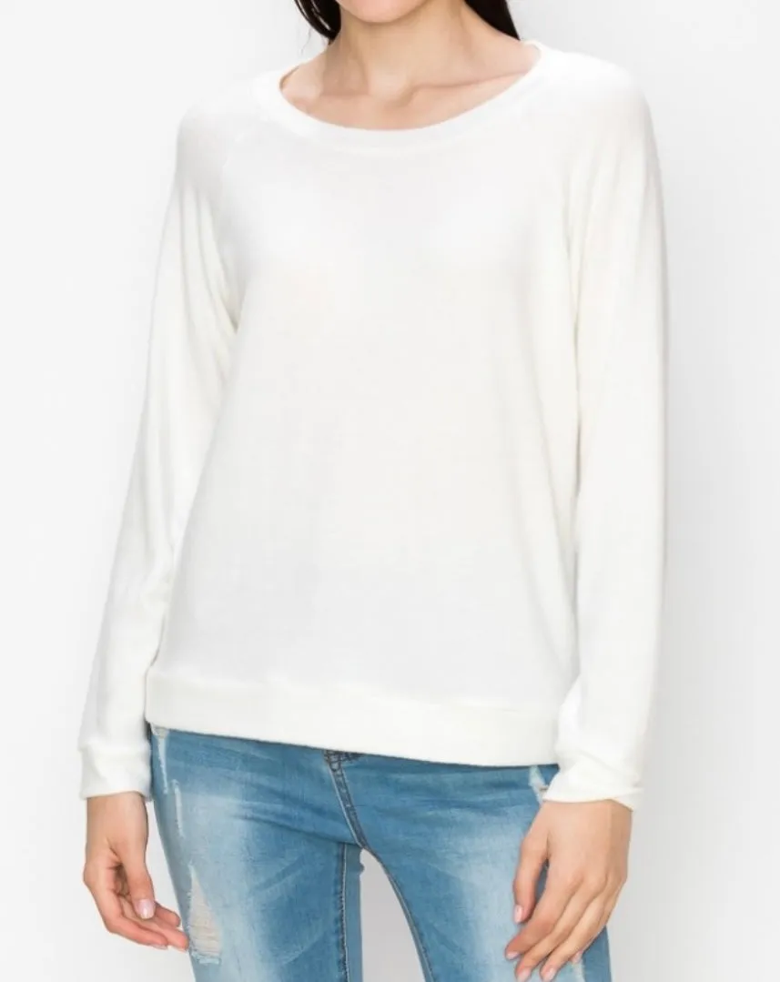 Comfy top with raglan sleeves in brushed Jersey- Ocean