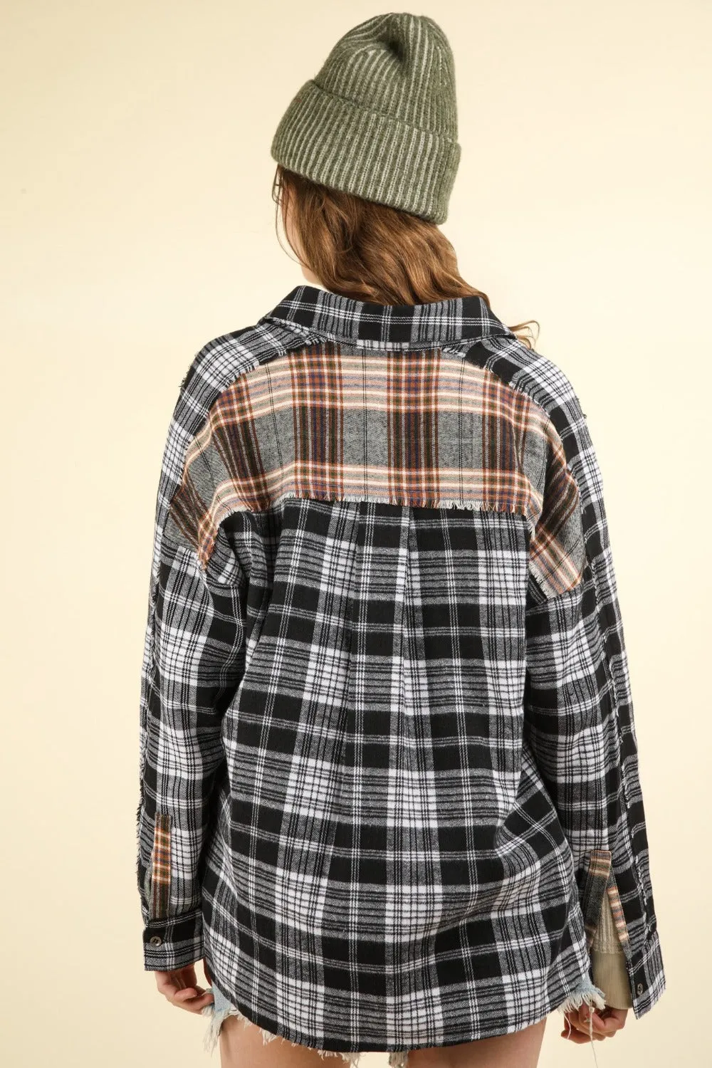 Contrast Plaid Raw Detail Shirt