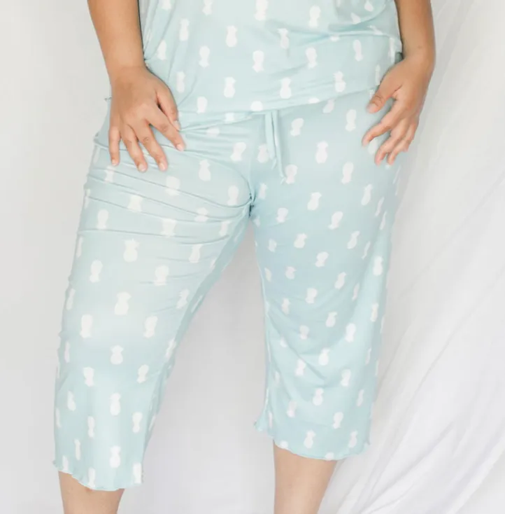 Cozy Blue Pineapple Short Sleeve Pajama Capris Set