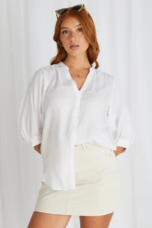 Deity White Linen Puff Sleeve Blouse