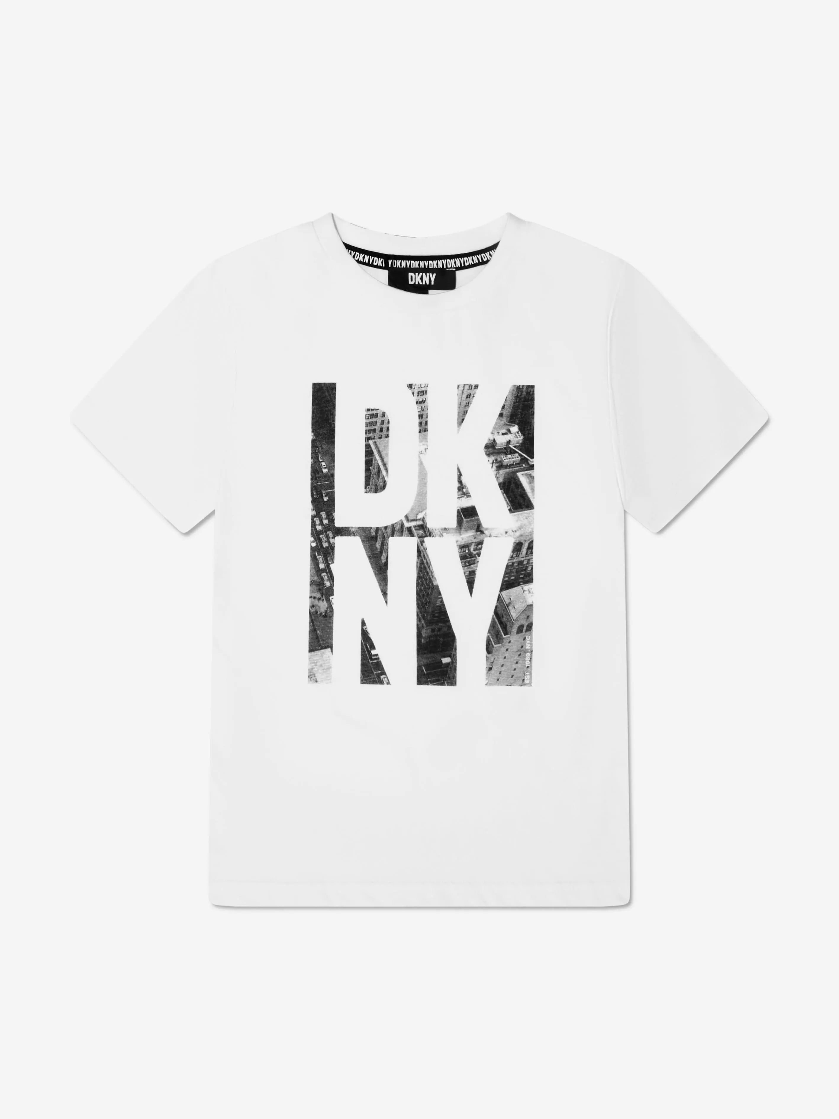 DKNY Boys Organic Cotton City Logo T-Shirt in White