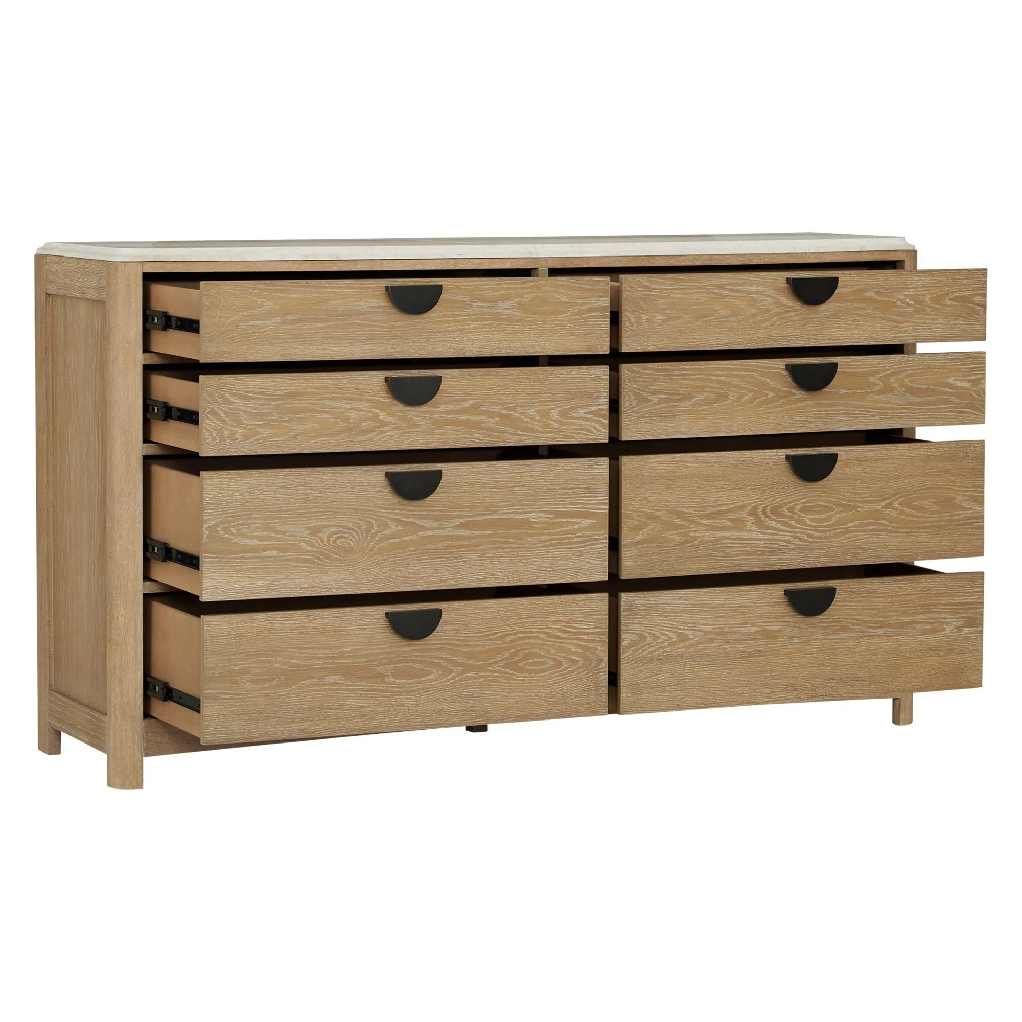 Escape - Bedroom 8 Drawer Dresser And Mirror - Glazed Natural Oak