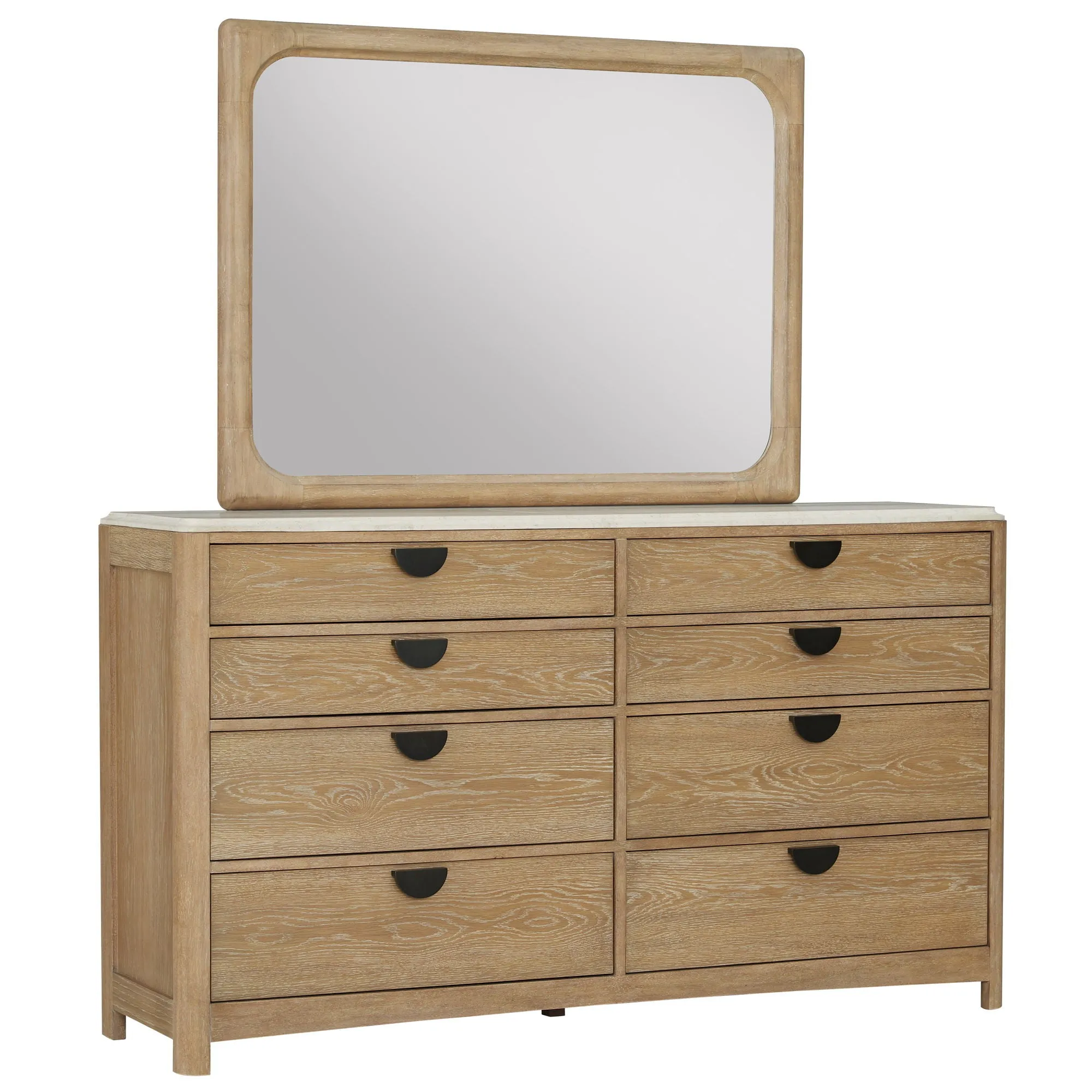 Escape - Bedroom 8 Drawer Dresser And Mirror - Glazed Natural Oak