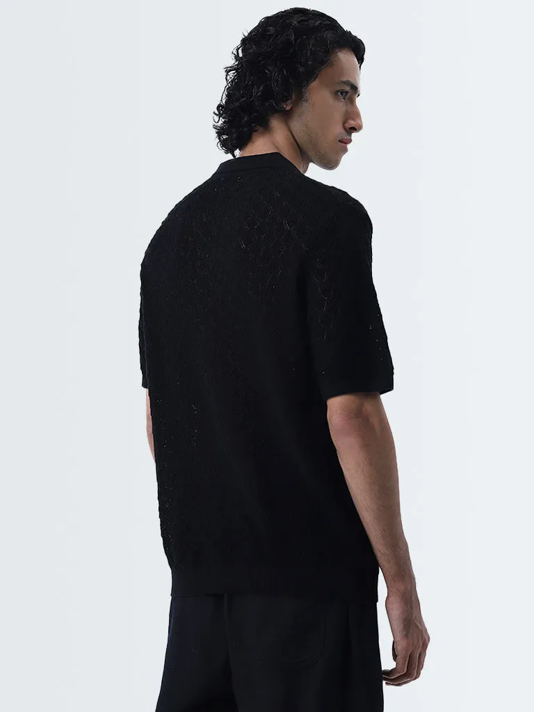 ETA Black Knitted Slim-Fit Cotton T-Shirt