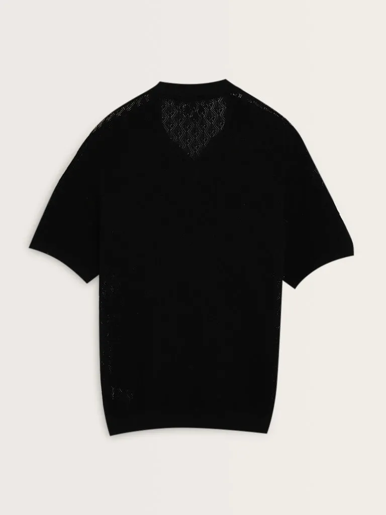 ETA Black Knitted Slim-Fit Cotton T-Shirt