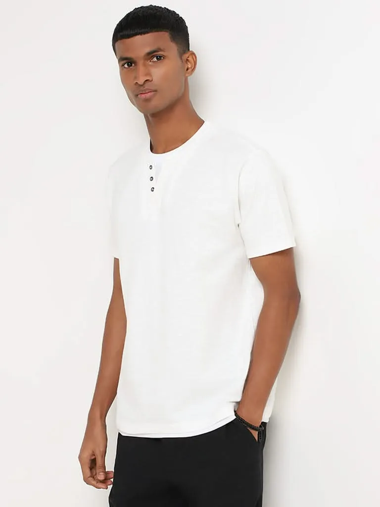 ETA Off-White Henley Cotton Blend Slim Fit T-Shirt