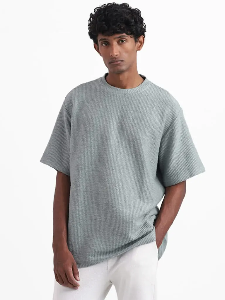 ETA Teal Solid Cotton Blend Relaxed-Fit T-Shirt