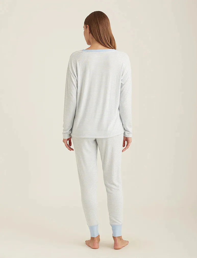 Feather Soft V-Neck LS Top and Jogger Crystal Blue/Cream