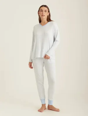 Feather Soft V-Neck LS Top and Jogger Crystal Blue/Cream