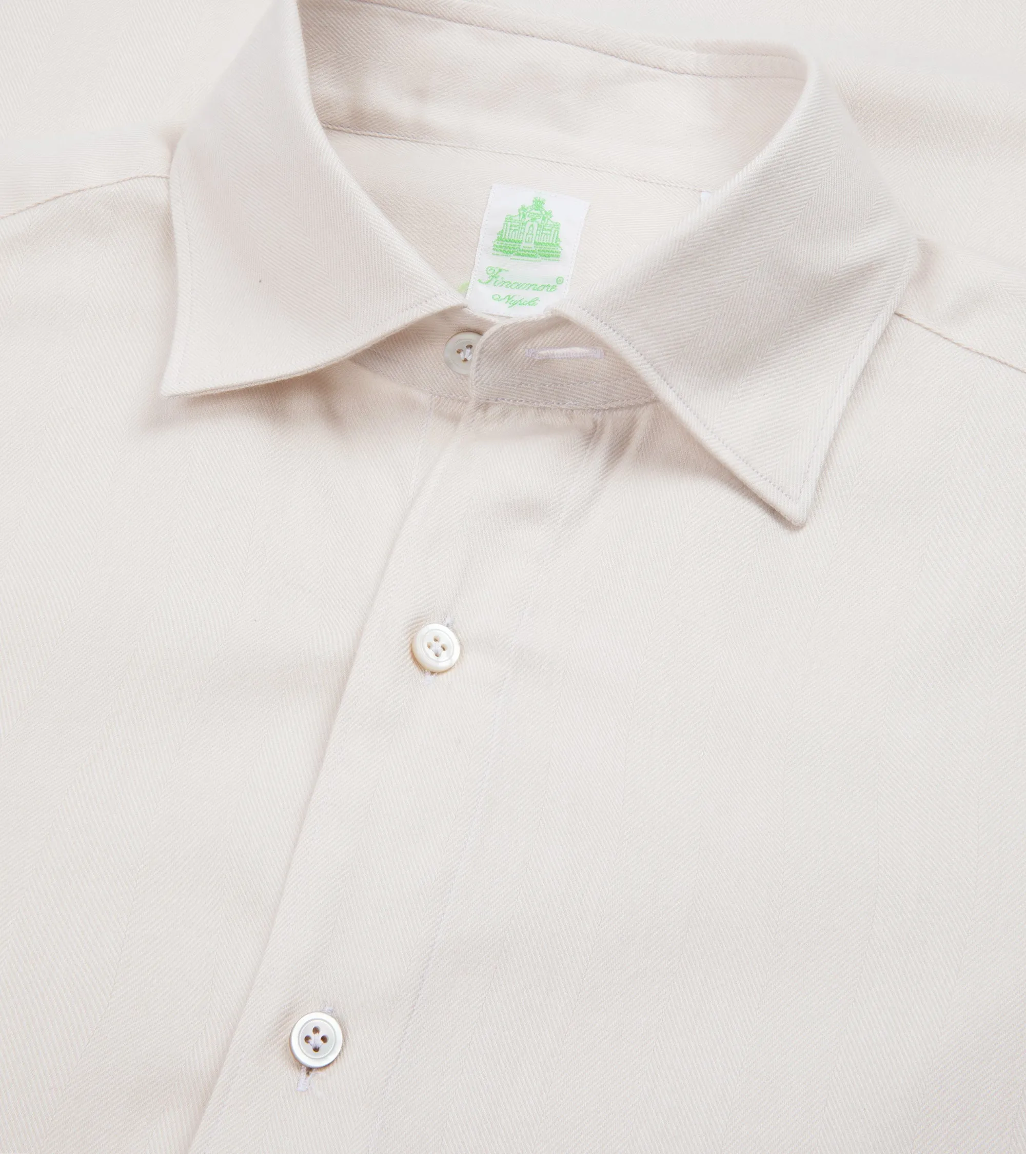 Finamore Cotton Tencel Brushed Flannel Gaeta Luigi Shirt: Cream