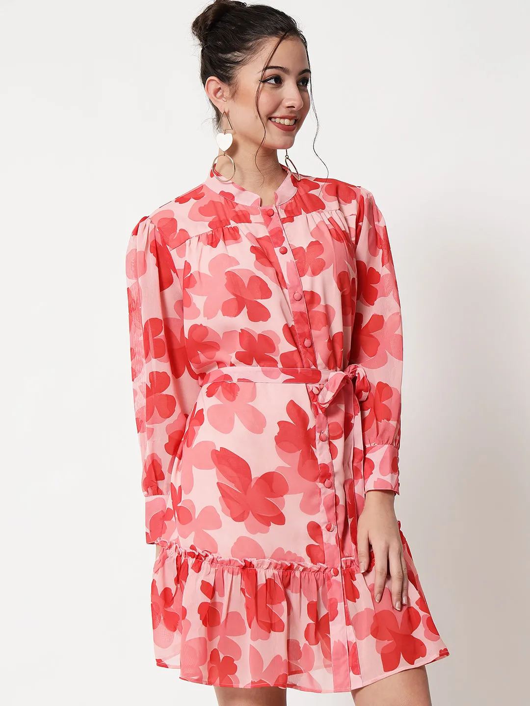 Floral Georgette Shirt Style Dress