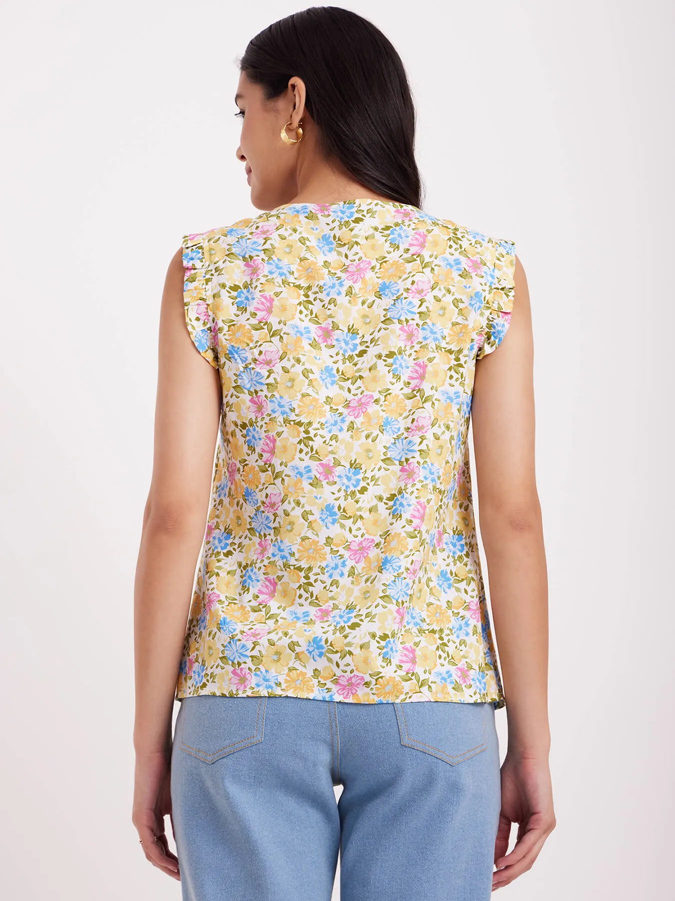 Floral Print Ruffle Top - Multicolour