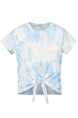 Girls Tie Front Short Sleeve Tie-Dye Top