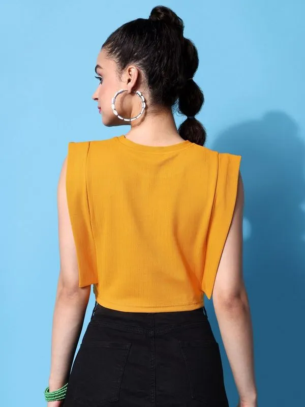 GRWM Yellow Round Neck Boxy Top for Women