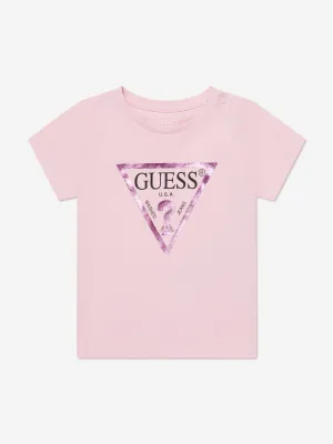 Guess Girls Logo Print T-Shirt in Pink