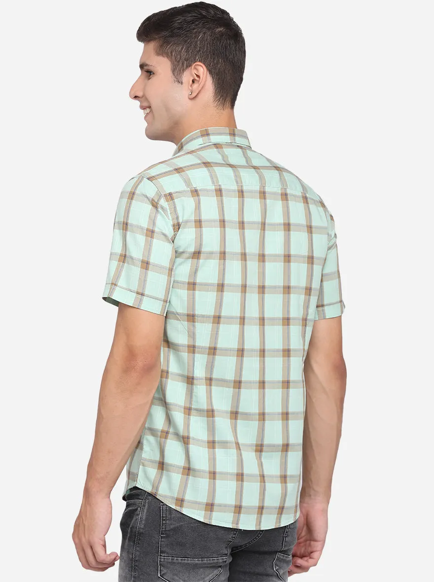 Hemlock Green Checked Slim Fit Casual Shirt | JadeBlue