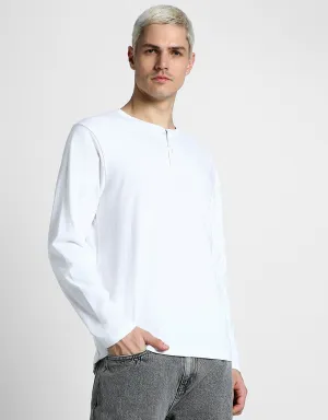 Henley White Solid Tshirt