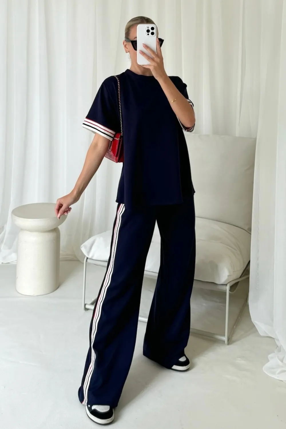 Kaia navy t-shirt straight leg jogger loungewear