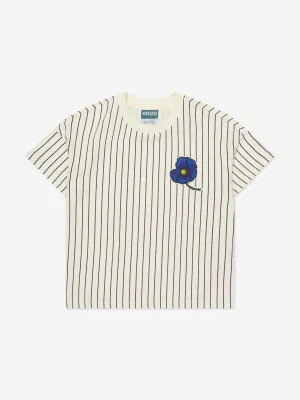 KENZO Boys Striped Flower Print T-Shirt in Cream