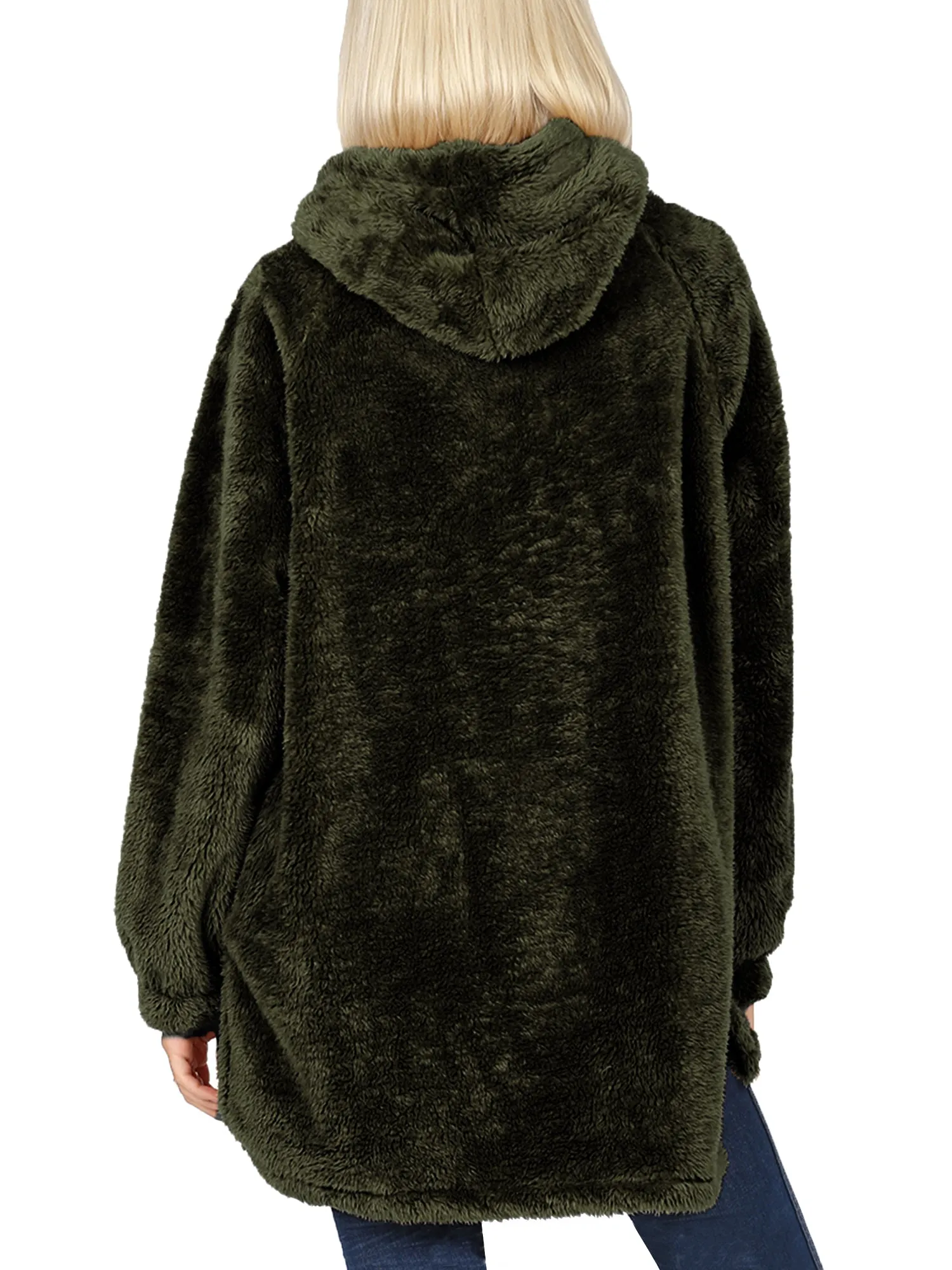 KOGMO Women's Soft Faux Fur Hoodie Sweater with Kangaroo Pockets