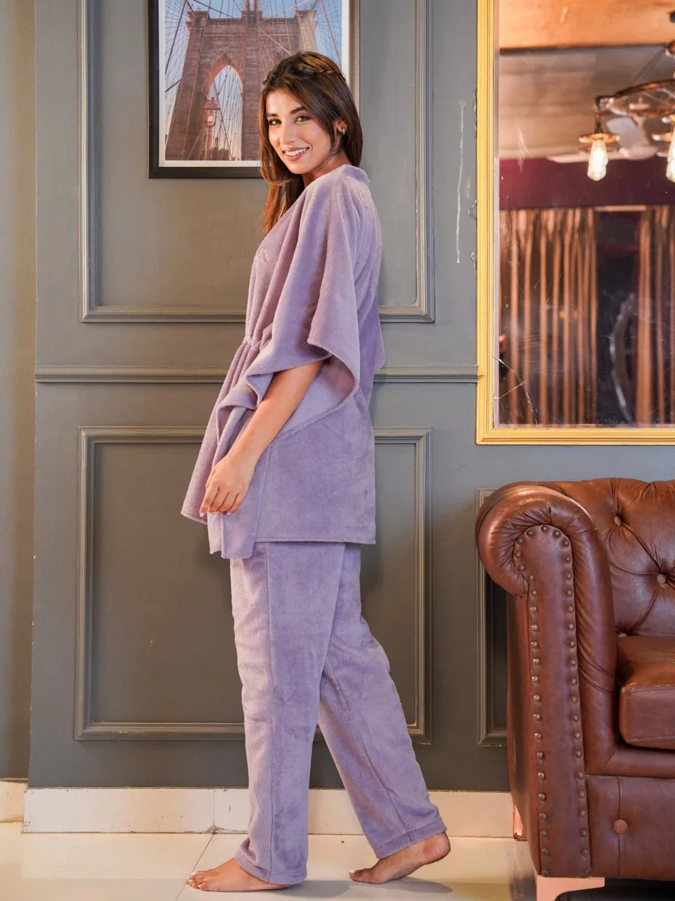 Lavender Super Soft Woollen Kaftan Set